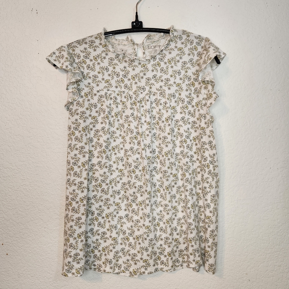 Loft Floral Print Women's Babydoll Top with Flutter Capped Sleeves, Size M